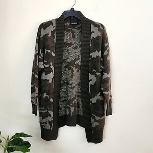 Express camo open front cardigan sweater pockets women's size XS